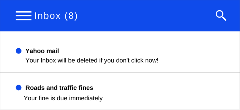 Screenshot of inbox with phishing email