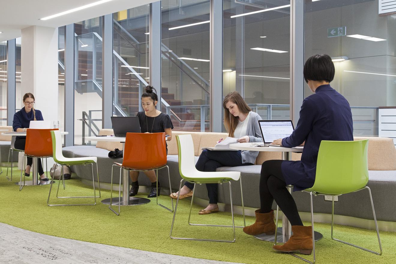 Students studying in Health building