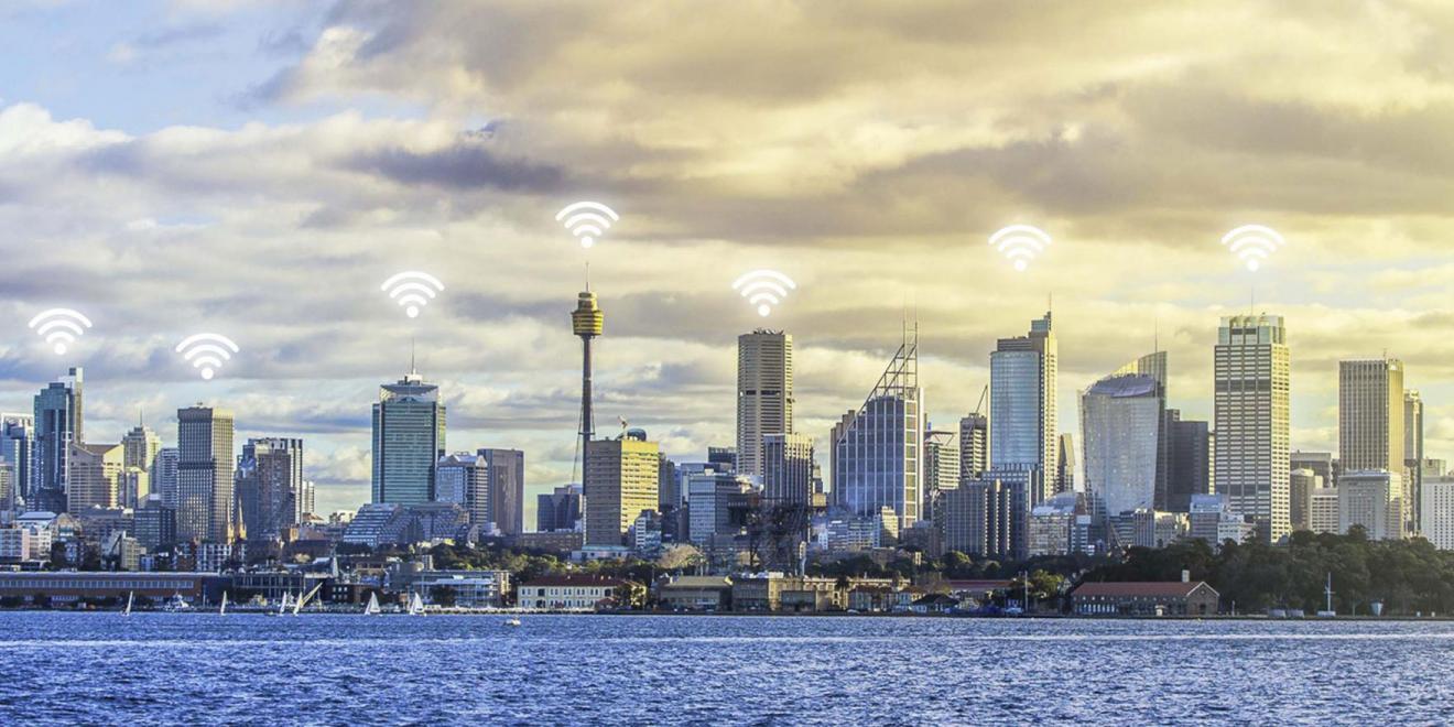 Abstract wireless activity on Sydney CBD horizon