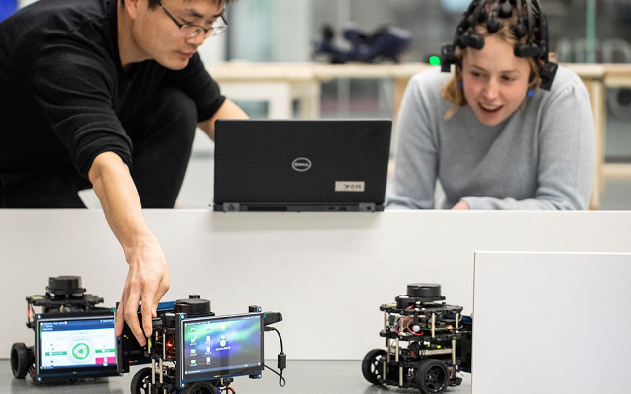 CAI students controlling vehicles with EEG headsets