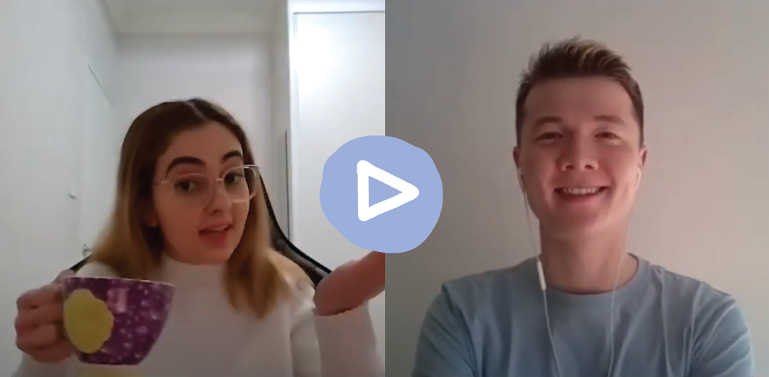 Female and male talking over a video call.