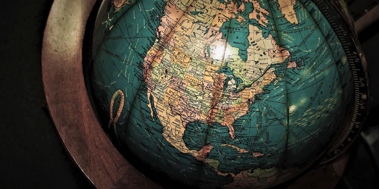 Globe with North America facing towards camera
