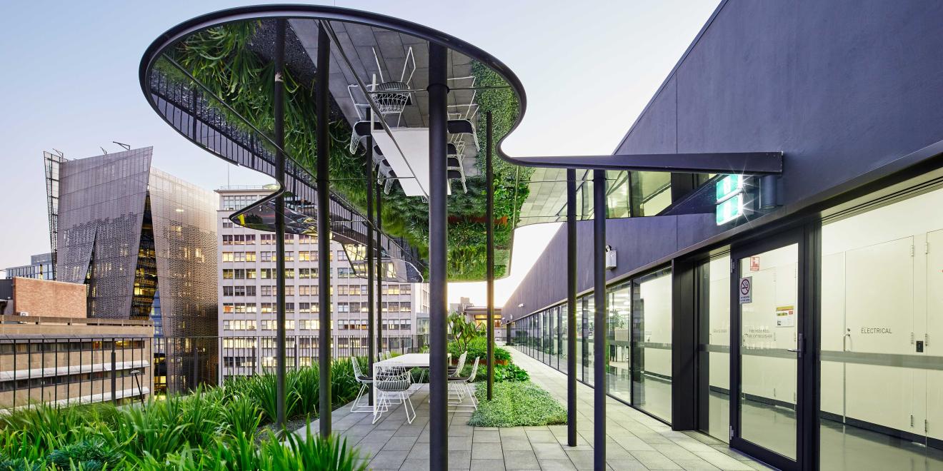 Building outside balcony with roof