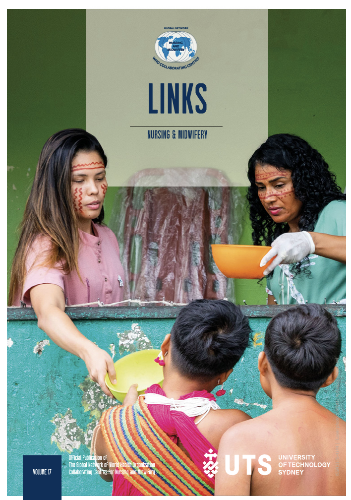 Front page of a magazine, nurses pictured handing out bowls 