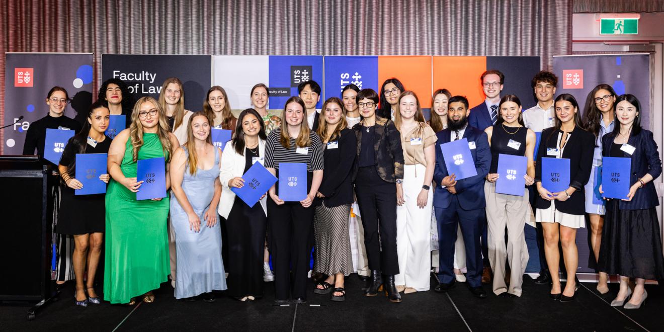 Law Awards recipients gathered on stage at the UTS Law Awards Night