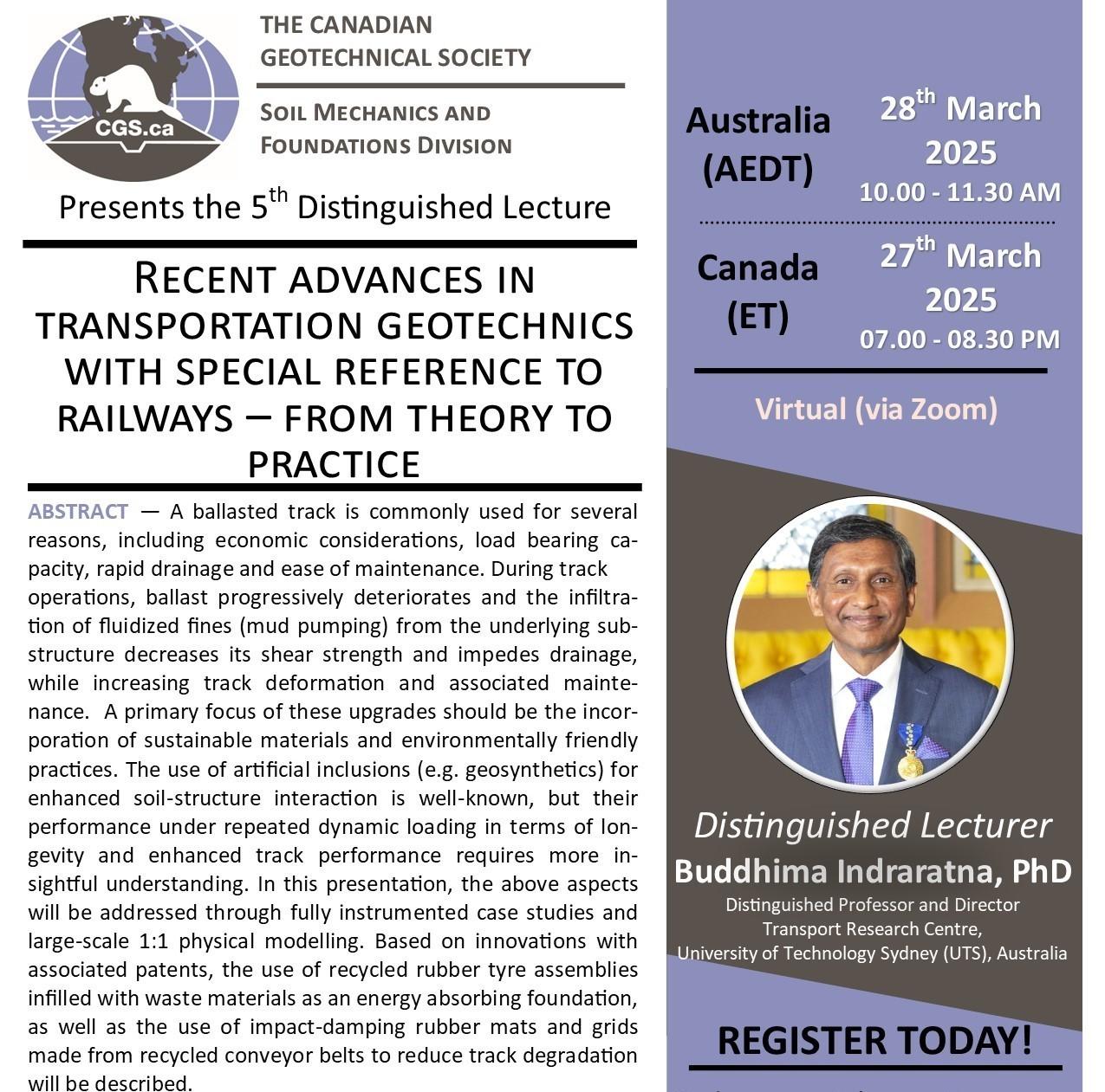 CGS Presents the 5th Distinguished Lecture by D/Prof Buddhima Indraratna (Director of UTS-TRC)
