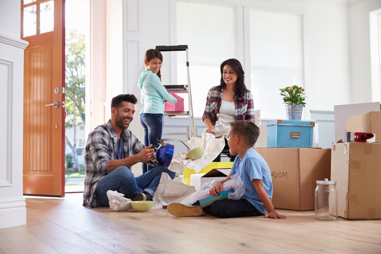 Family with boxes