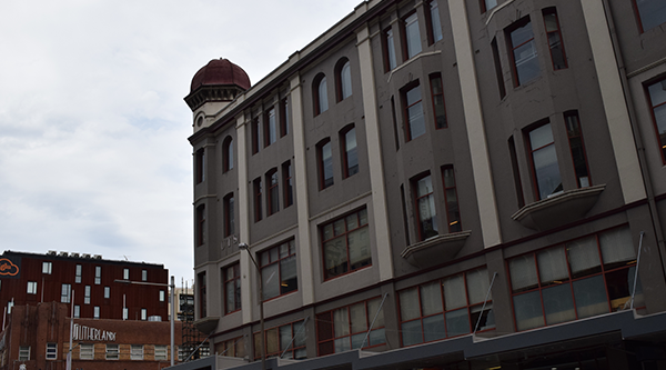 Scaffolding is going up in preparation for repairs to the Building 3 turret.