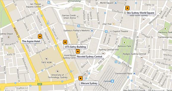 Map of accommodation providers for the DOCAM 2015 conference