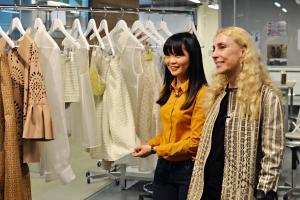 Graduate Lillian Chan shows her work to Franca Sozzani