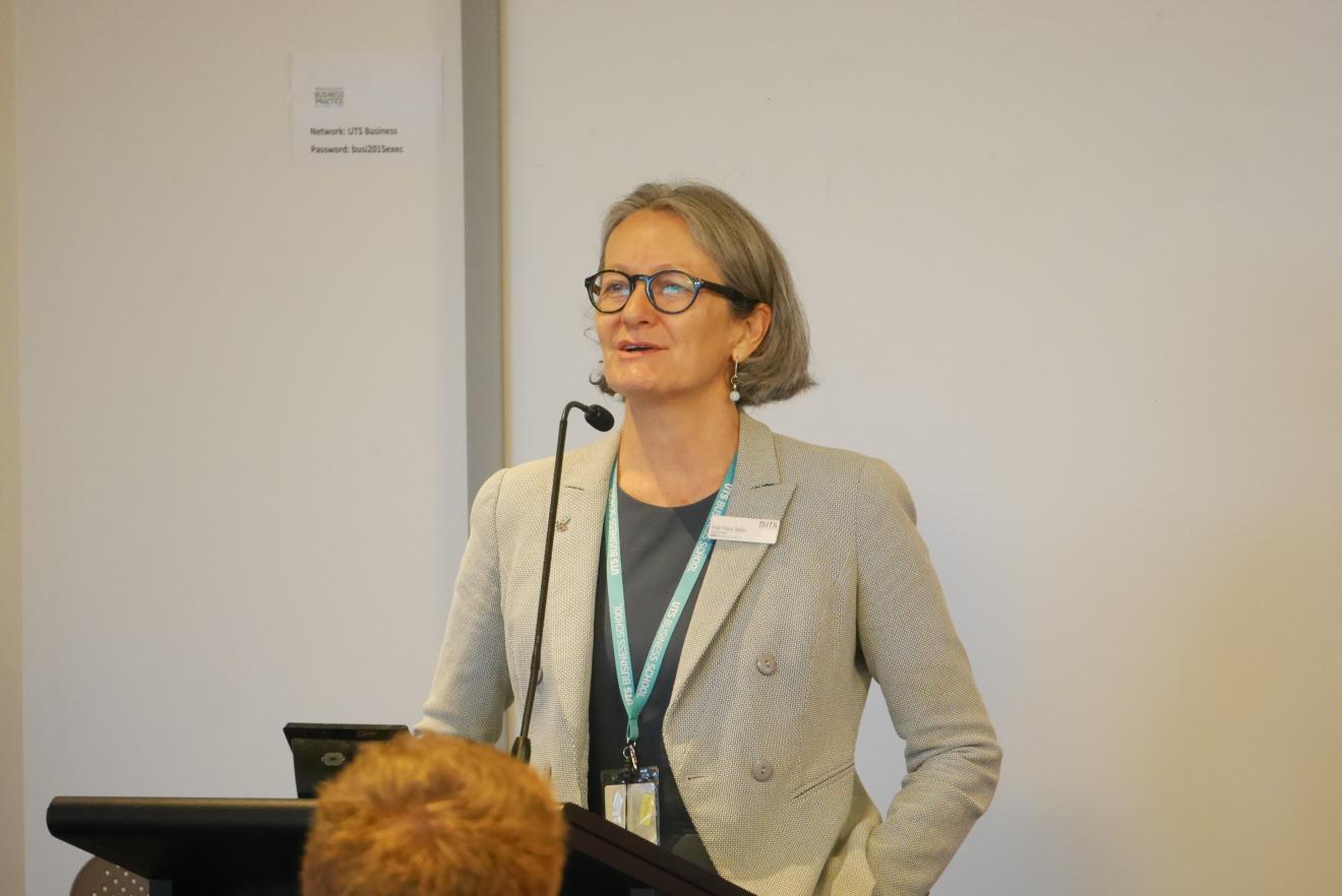 Photo of Tracy Taylor hosting the 3rd UTS Sport Business Breakfast
