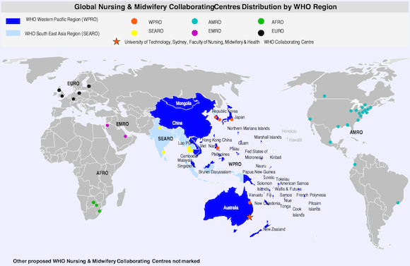 A map showing the distribution of WHO collaborating centres