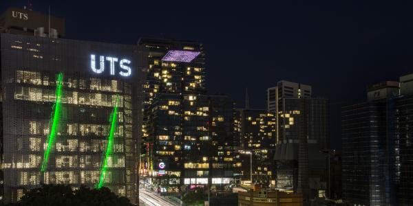 A building is illuminated by lights at night