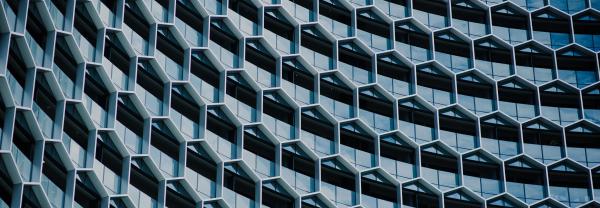 Detail of a building facade in a honeycomb