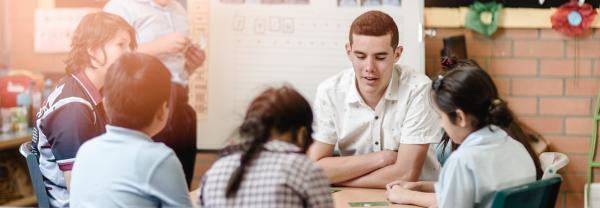 Trainer teacher in a classroom setting