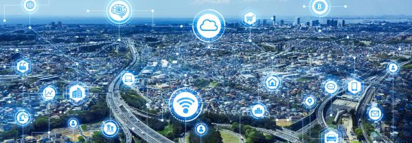 Aerial view of communication network concept in a smart city