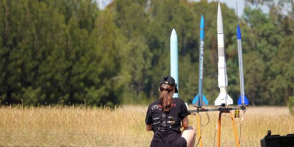 A UTS Rocketry team member prepares to launch a series of rockets