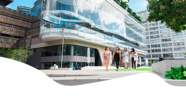 International students walking through campus