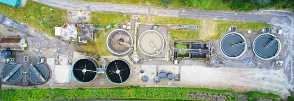 Sewerage water works treatment plant aerial view from above