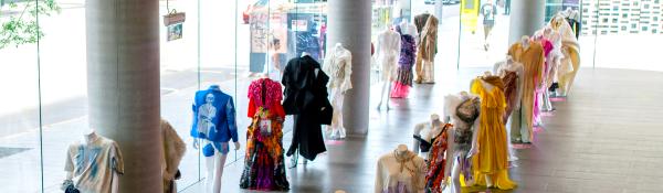 Row of dressmakers dummies featuring work from the end of year fashion showcase