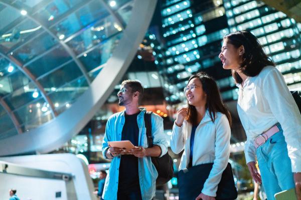 Group of three international students in Barangaroo