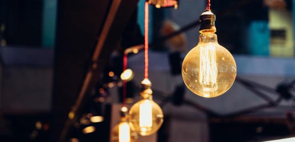 Light bulbs hanging in a row