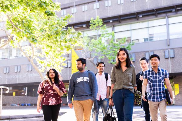 Group of students outside UTS tower building
