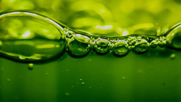 Green liquid with air bubbles