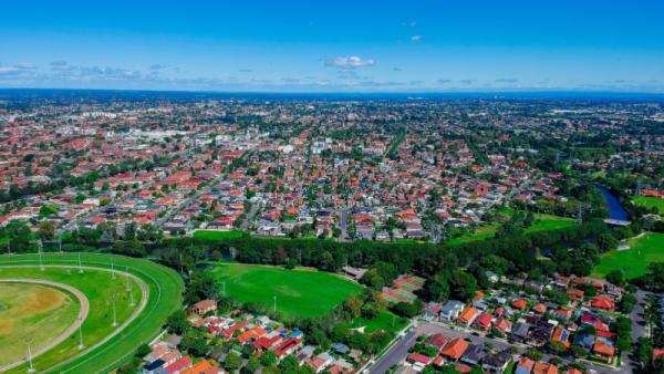 Drone Aerial view of Suburban federation residential house in Sydney NSW Australia