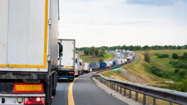 trucks in traffic jam