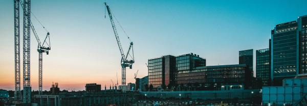 High-rise buildings at dusk