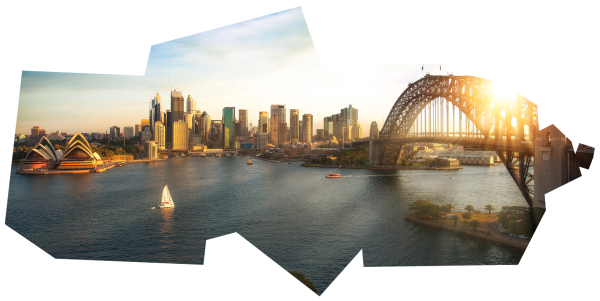 Sydney Harbour and Sydney CBD at sunset, taken from North Sydney