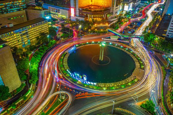 Aerial shot of a Jakarta street