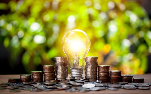 Lightbulb surrounded by coins