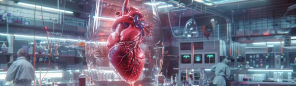 Inside a biomedical engineering laboratory with a heart in the foreground