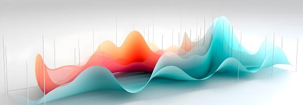 Multi-coloured volumetric smooth charts on a white background