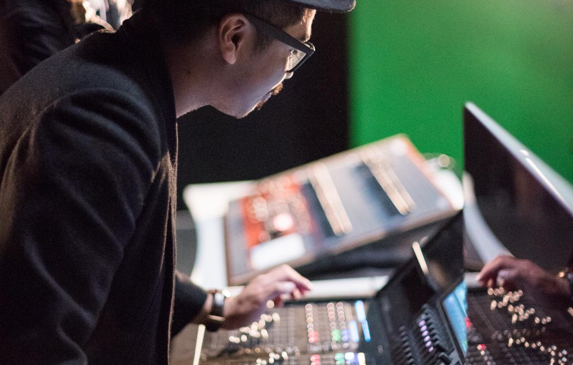 Students using mixing console