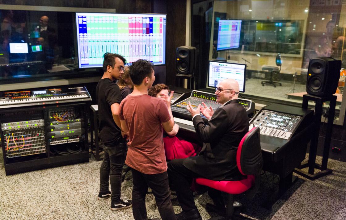 Students in the one of the recording studios