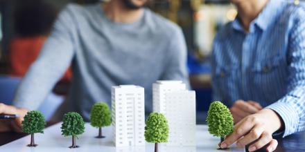 Model buildings and trees