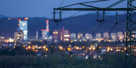 High power electricity poles in urban area