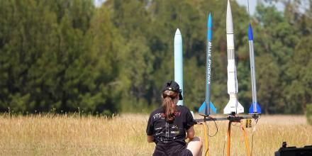 A UTS Rocketry team member prepares to launch a series of rockets