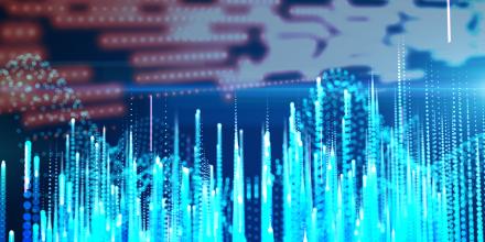 Bright blue soundwave levels shown on an electronic display