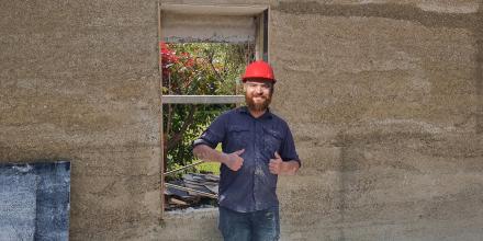 Dr Peter Irga with hempcrete panel