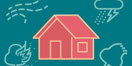 An illustration of a home and weather symbols