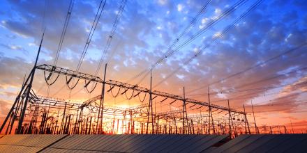 Solar farm with wire infrastructure.