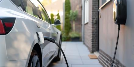 EV being charged at home charging station.