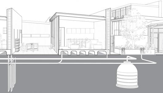 Architectural line drawing of a multi-dwelling