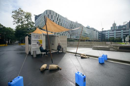 the testing centre, a retrofitted shipping container