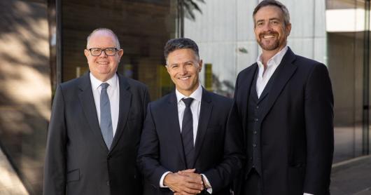 UTS Vice-Chancellor and President Professor Andrew Parfitt, Director of the UNSW-UTS Trustworthy Digital Society Hub Mr Victor Dominello, UNSW Vice-Chancellor and President Professor Attila Brungs. Photo: Maja Baska/UNSW