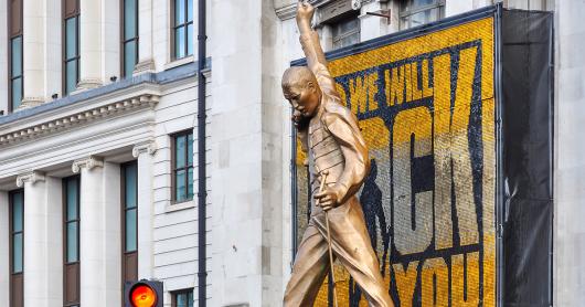 Statue of Freddie Mercury at Dominion Theatre in London, UK
